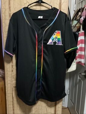 Kids' Black Baseball Jersey with Rainbow Team 'A' Patch
